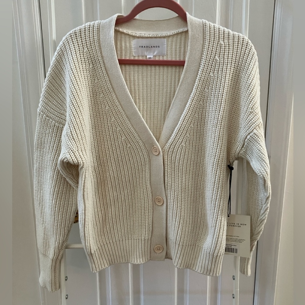 Brand New Tradlands Shelter Cotton V Neck Cardigan Birch Cream XS
